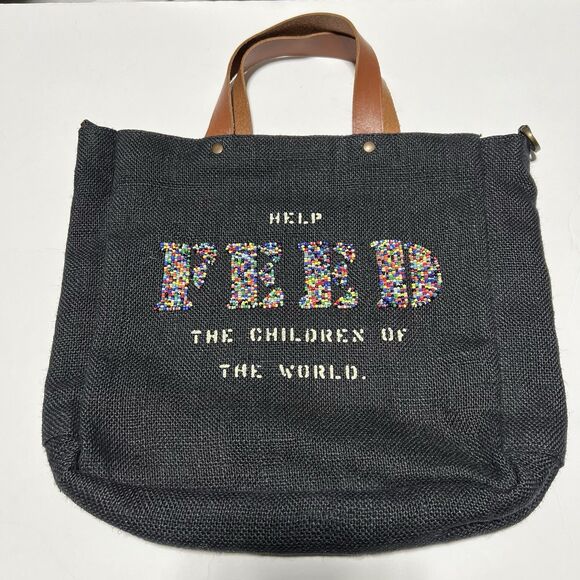 FEED Projects Beaded black burlap tote bag - Picture 1 of 6